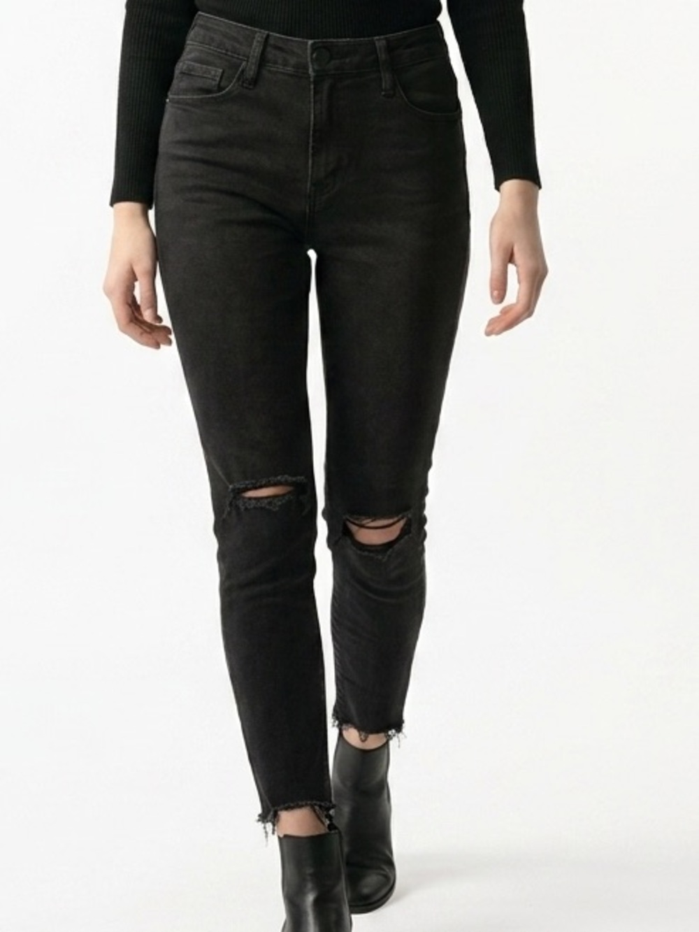 Frame Le High Skinny Jeans Womens‎ 28 Black Ripped Knee Raw Hem Distressed